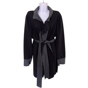 Susan Graver Weekend Womens Black Fleece‎ Belted Cardigan Jacket L